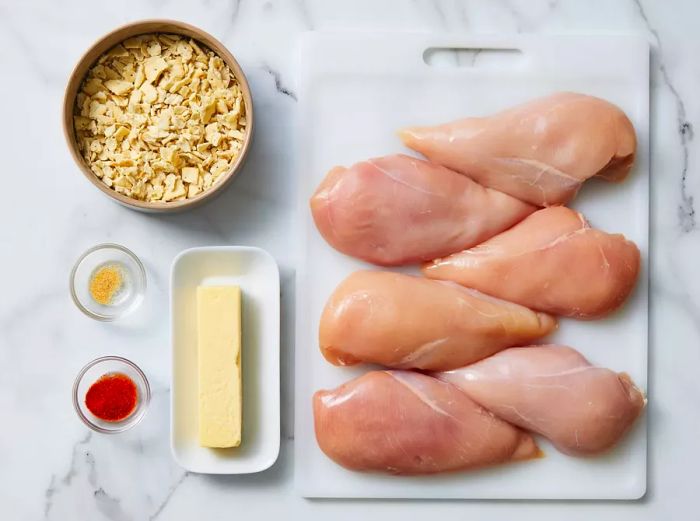 Ingredients ready to prepare crispy baked chicken