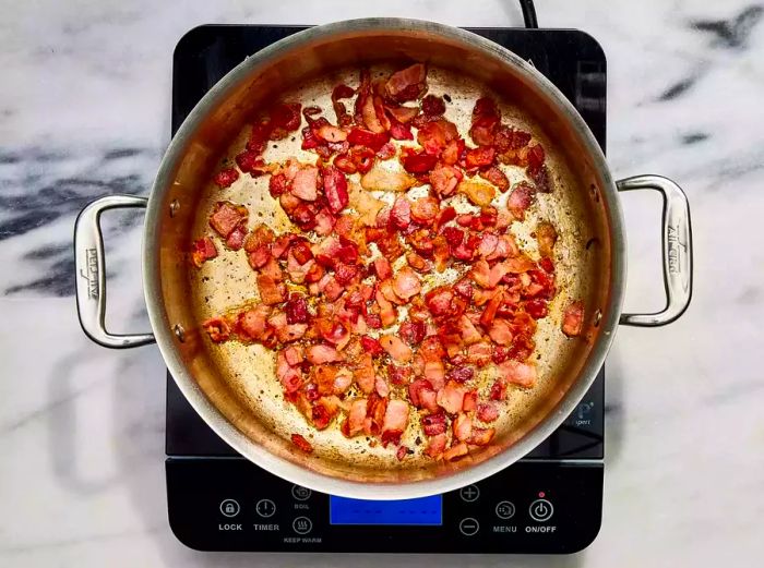 A generous serving of crispy, chopped bacon