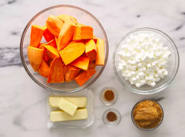 Ingredients for making candied sweet potatoes