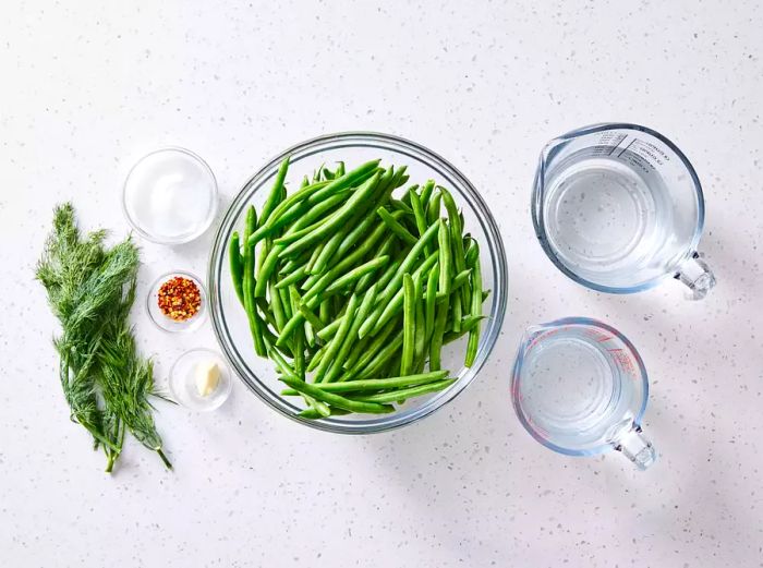 Ingredients for making crispy pickled green beans