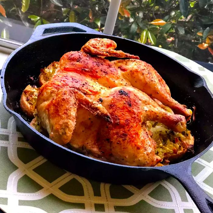 Roast Chicken with Savory Skillet Stuffing