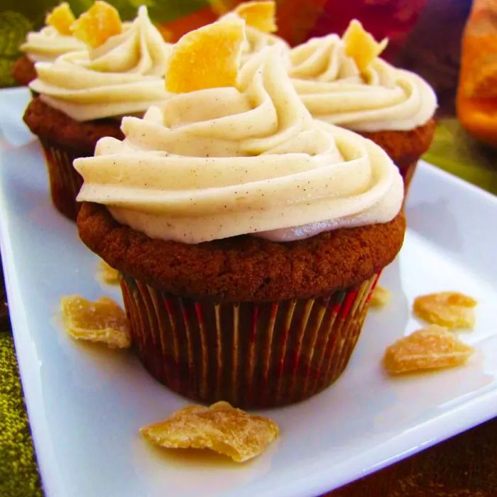 Pumpkin Ginger Cupcakes on a white dish