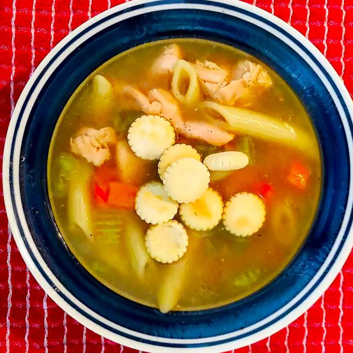 A comforting chicken noodle soup