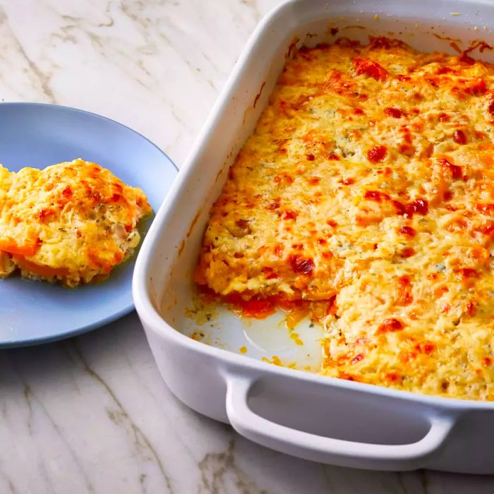 Cheesy Sweet Potato and Butternut Squash Casserole