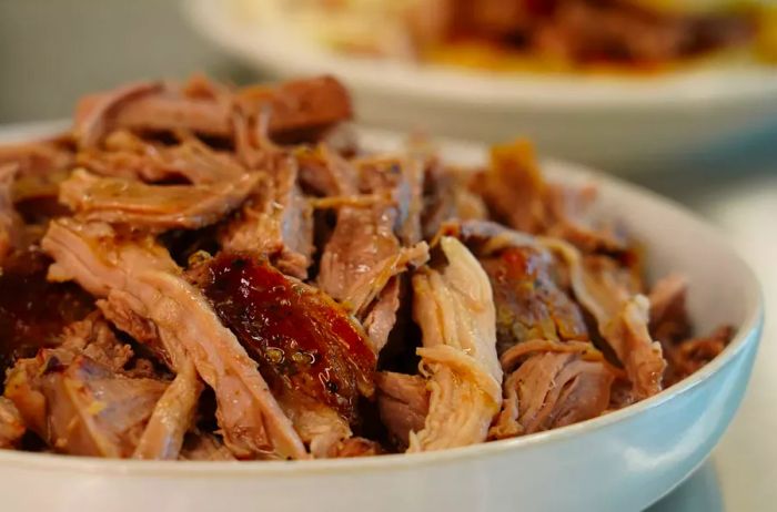 Close-up of tender pulled pork