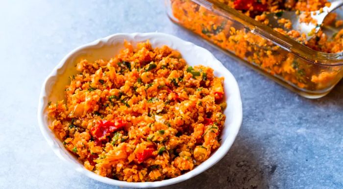 This refreshing salad is made with fine bulgur wheat, ripe tomatoes, garlic, parsley, and fresh mint.