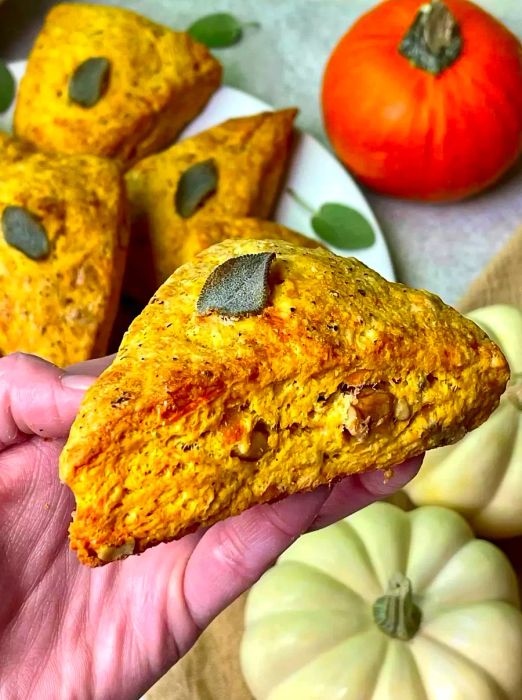 Savory Cheesy Pumpkin Scones with Walnuts and Sage