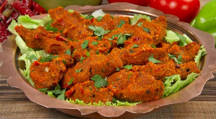 Cig kofte is a raw meatball dish where the meat is typically replaced with bulgur and sometimes ground walnuts.