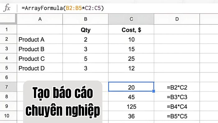 Các lợi ích nổi bật của hàm ARRAYFORMULA