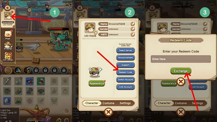 Hướng dẫn nhập mã code trong Legend of Mushroom