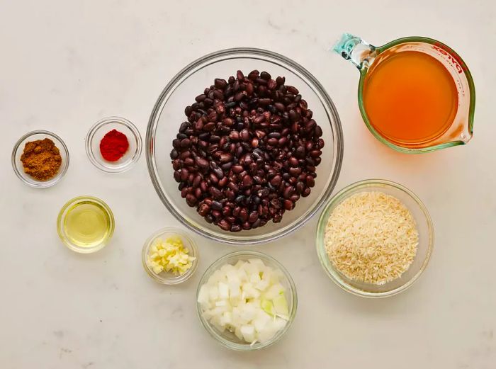 Ingredients for preparing black beans and rice