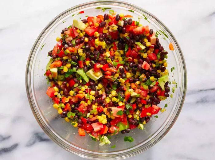 Black Bean and Corn Salad displayed in a glass bowl