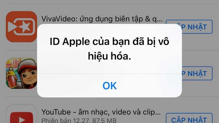 Tài khoản App Store bị vô hiệu hóa