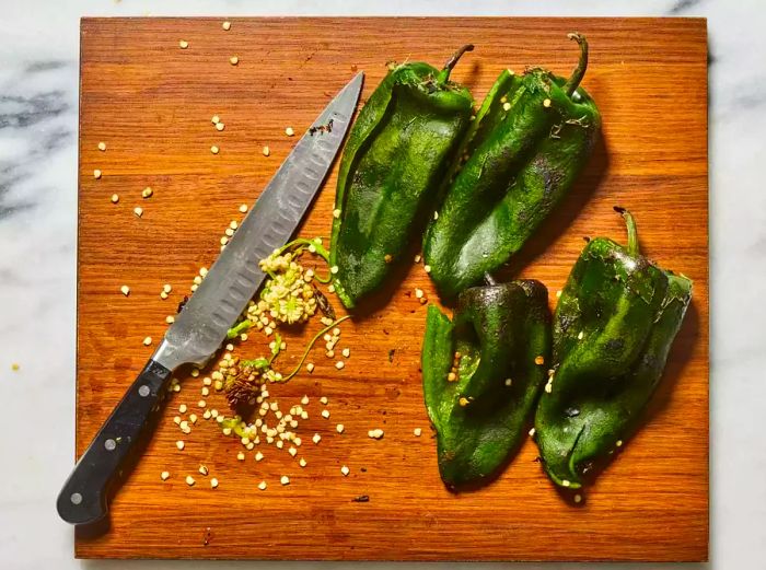 Peeled peppers with seeds removed