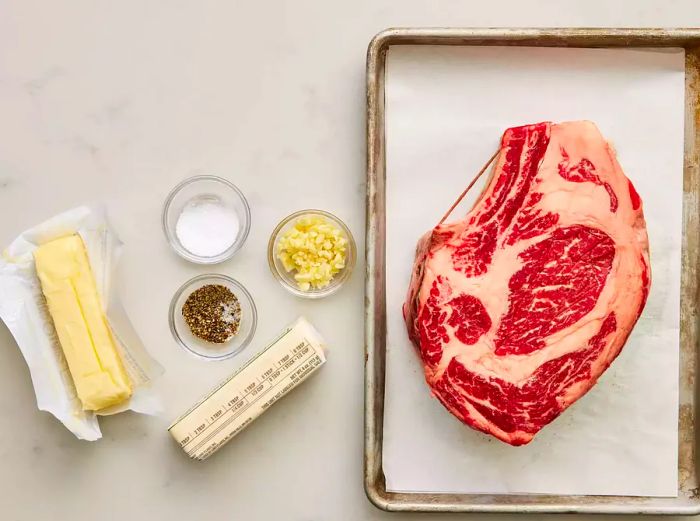 Ingredients prepared for the rib-eye roast