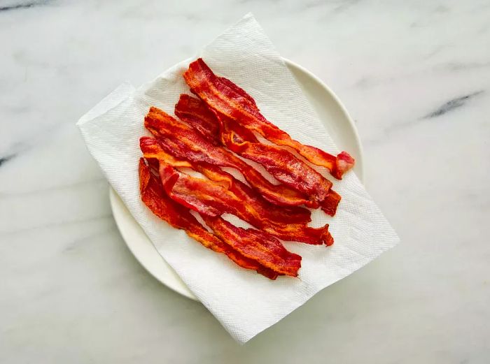 Close-up of crispy bacon on a plate