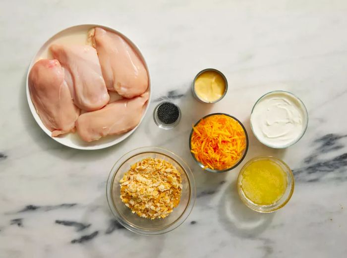 Ingredients for preparing poppy seed chicken casserole