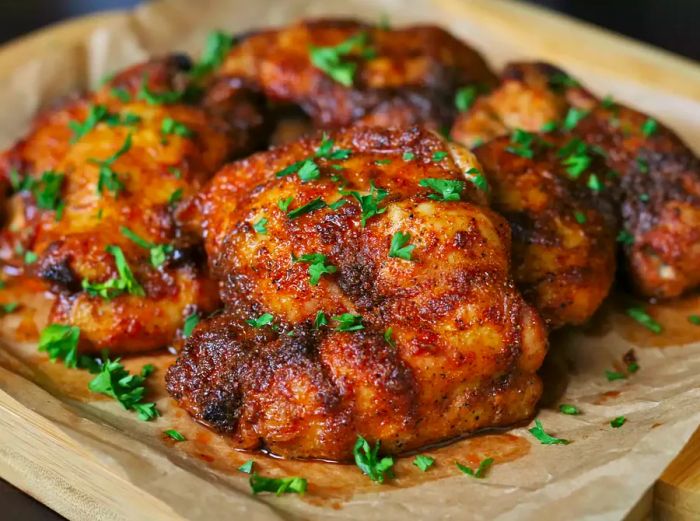 Boneless chicken thighs roasted with fresh parsley