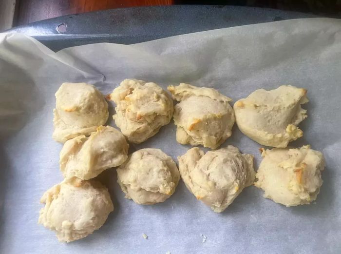 E-Z Drop Biscuits placed on parchment paper