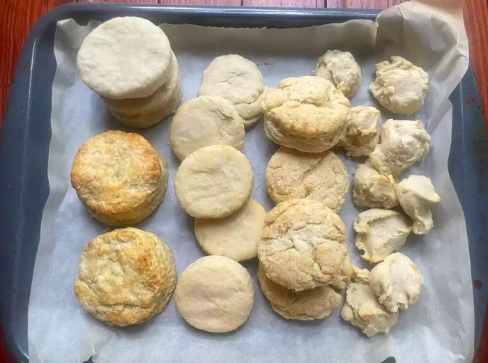 Five types of biscuits arranged on a tray