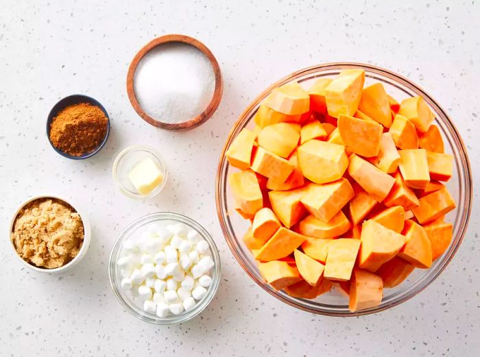 Ingredients for preparing a simple sweet potato casserole