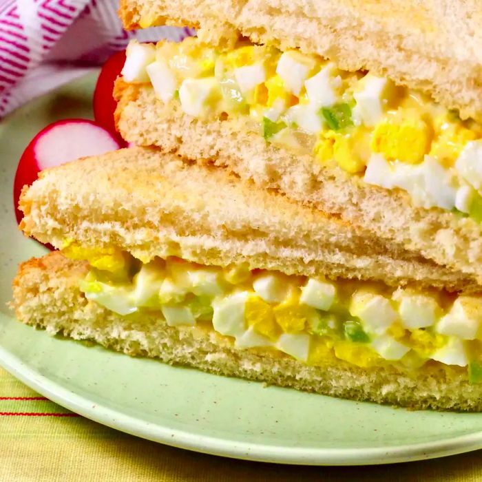 Egg salad sandwich served on a plate