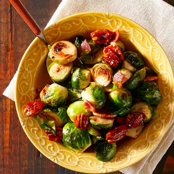 Pancetta Brussels Sprouts with Caramelized Pecans