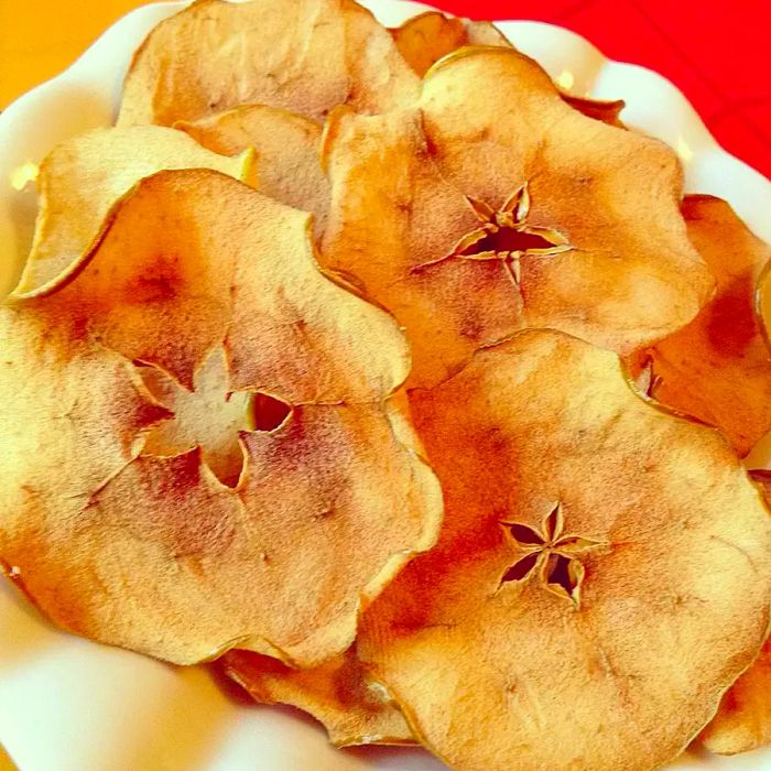 A bowl of homemade dried apple chips