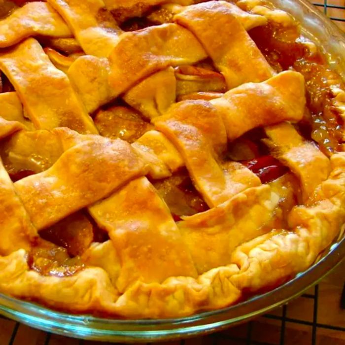 a lattice-topped apple pie