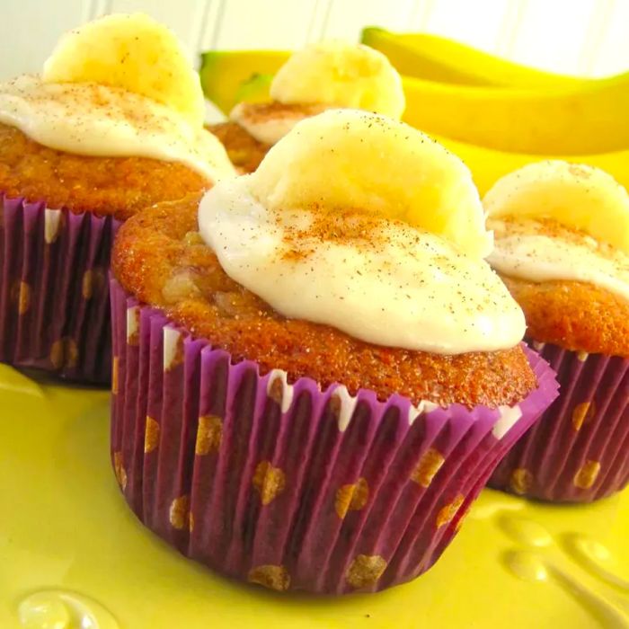 Delicious Apple Banana Cupcakes on a plate.