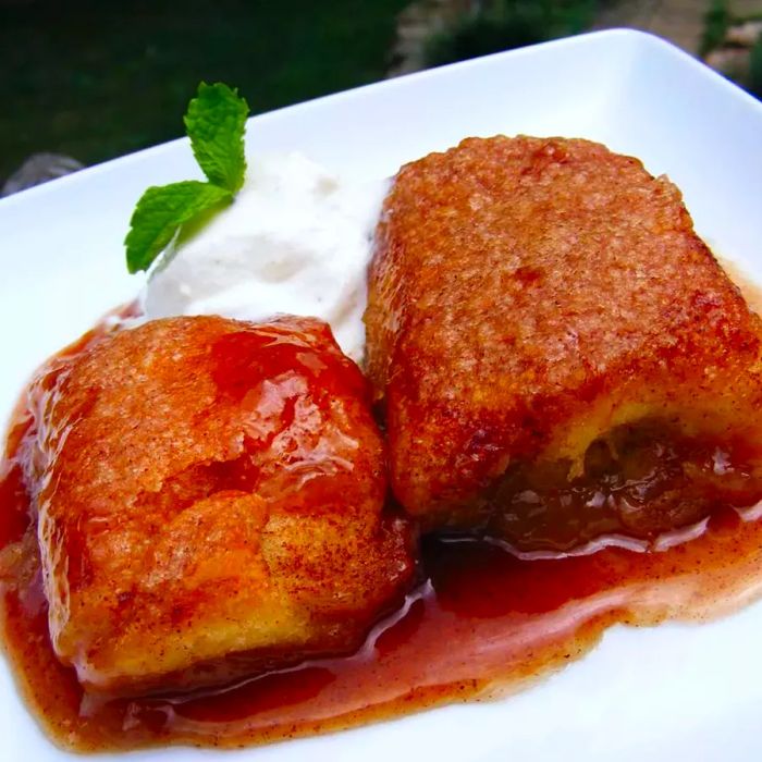 Country Apple Dumplings served on a white plate