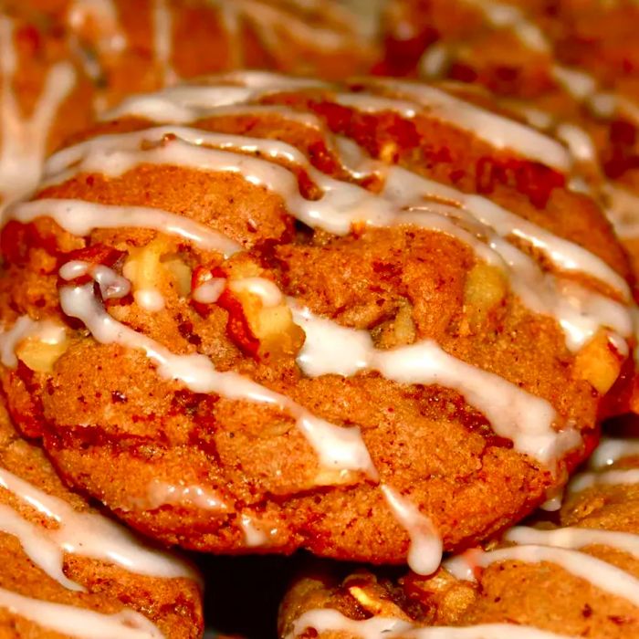 Apple Hermits drizzled with a sweet icing glaze.