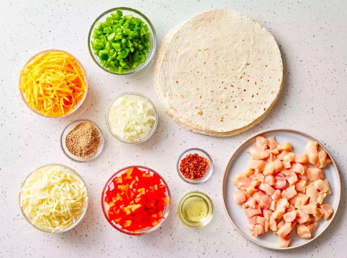 Ingredients ready to make delicious chicken quesadillas