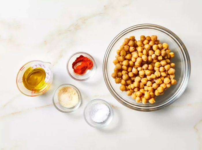 All ingredients assembled for roasting chickpeas.