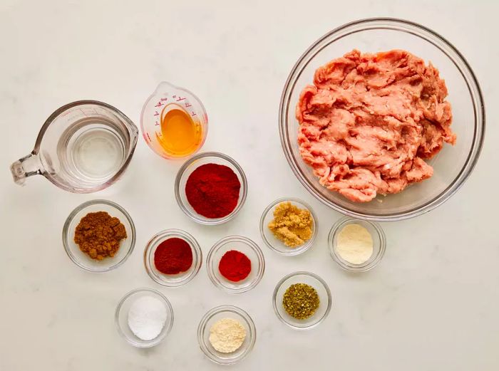 Ingredients for making ground turkey taco filling