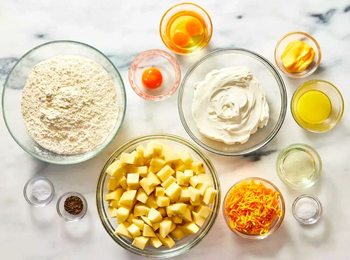 ingredients assembled for making Polish pierogi