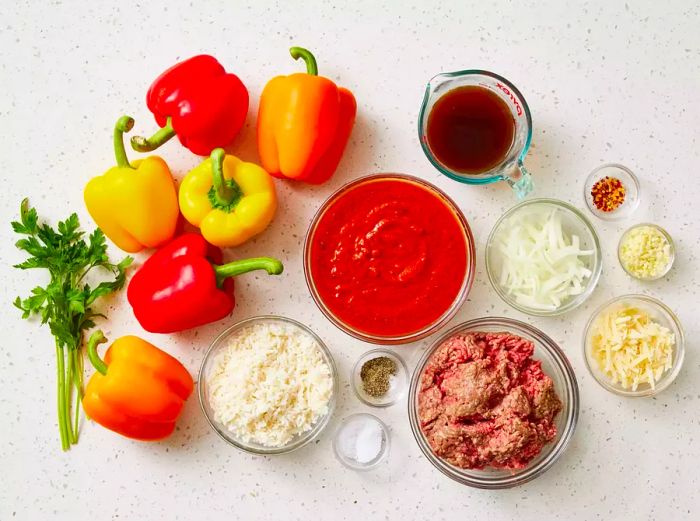 Ingredients for Beef and Rice Stuffed Bell Peppers