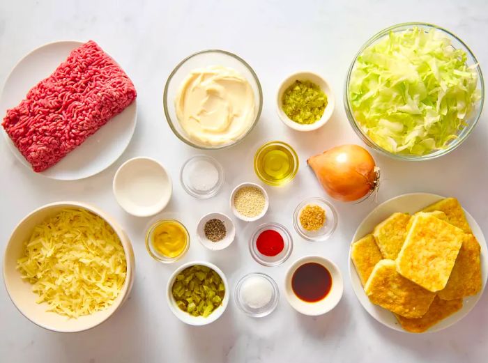 Ingredients for making the Big Mac casserole