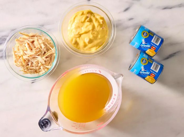 All ingredients prepared for chicken and dumplings