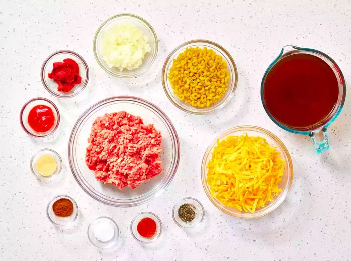 ingredients ready to make homemade hamburger helper