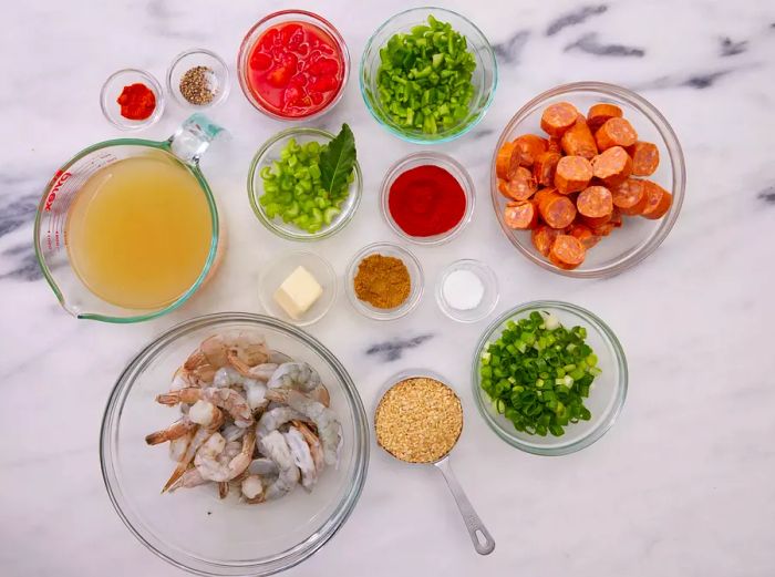 Ingredients for Shrimp and Sausage Jambalaya