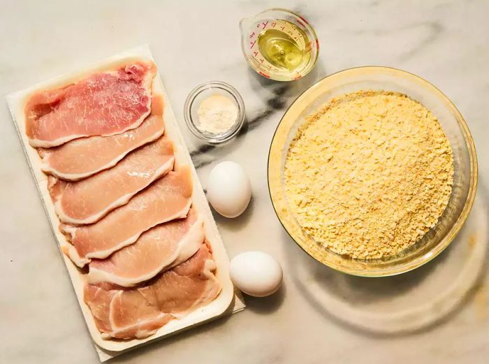 All ingredients are ready for preparing the pork chops.