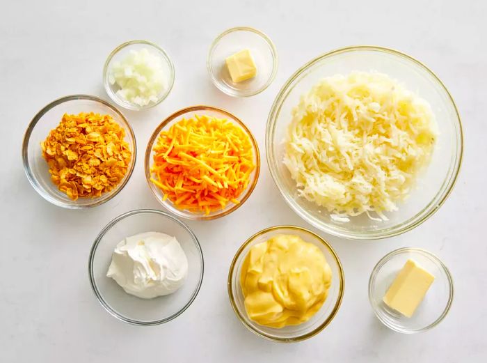 Ingredients for making Simply Potatoes cheesy hash browns