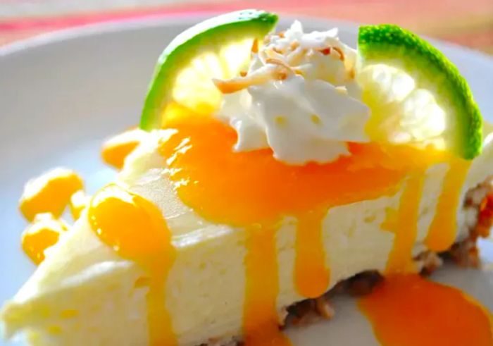 Coconut-Lime Cheesecake with Mango Sauce