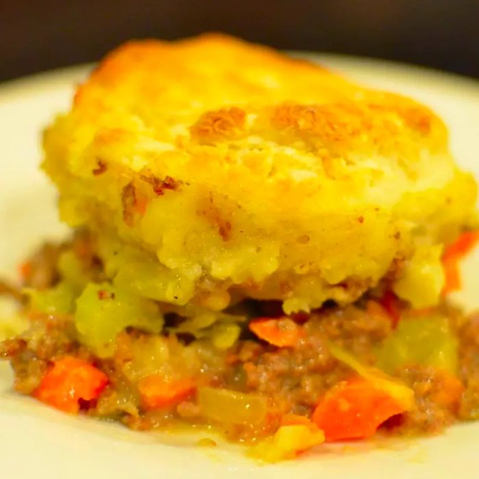 Retro Ground Beef Casserole with Biscuits