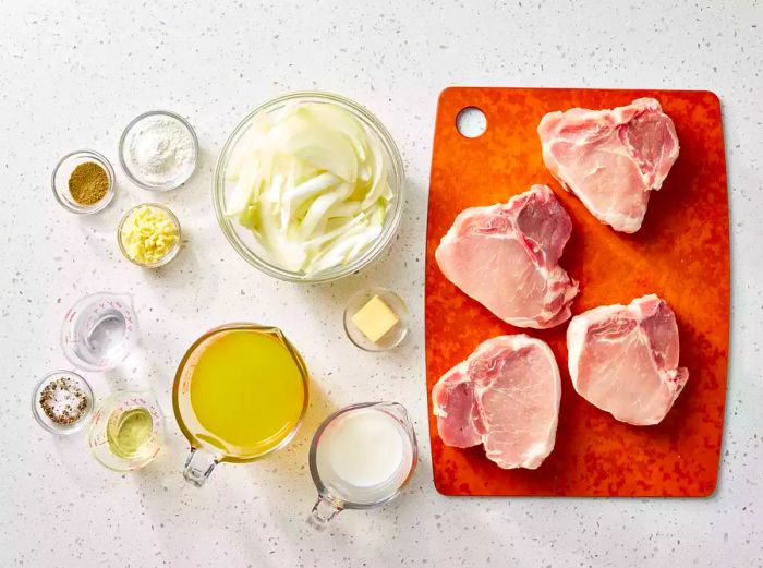 Ingredients for making smothered pork chops