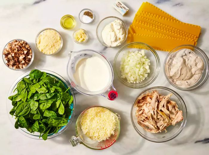 Ingredients for Chicken and Spinach Alfredo Lasagna