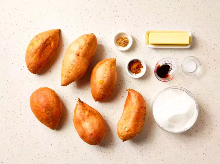 The ingredients for making Southern-style candied sweet potatoes are as follows:
