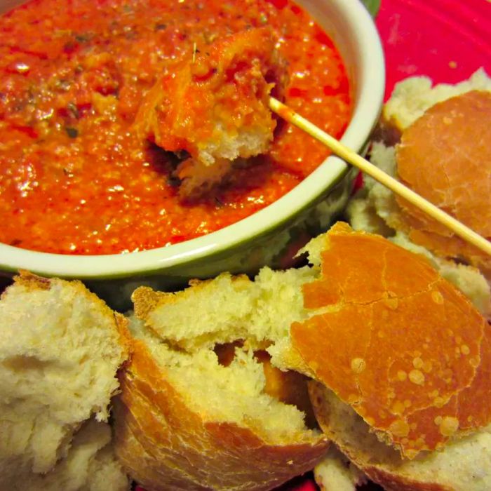 Pizza Fondue served in a fondue pot