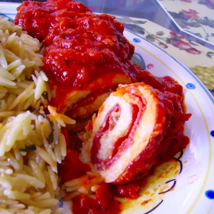 Brenda's Pepperoni Chicken Roll-Ups served on a white plate